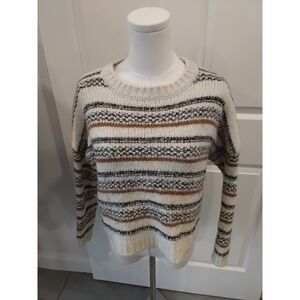 Elsamanda Made in Italy Striped Alpaca Mohair Blend Knit Sweater Cream Brown S